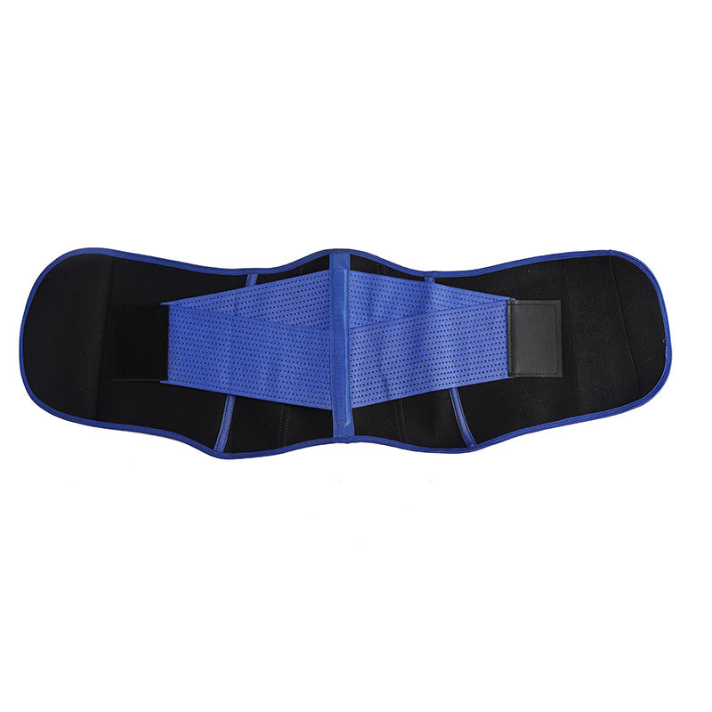 Blue adjustable waist trainer belt, flat view
