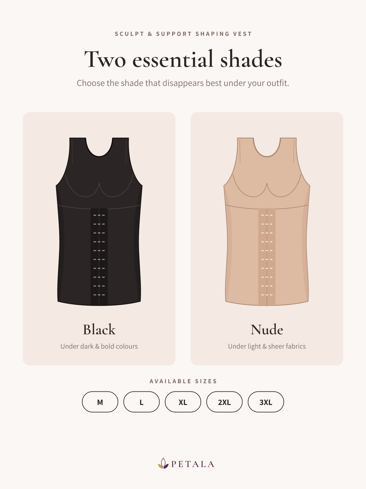 Available in Black and Nude, sizes M to 3XL