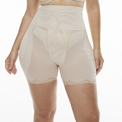 Nude padded high-waist shaping shorts, front view on model