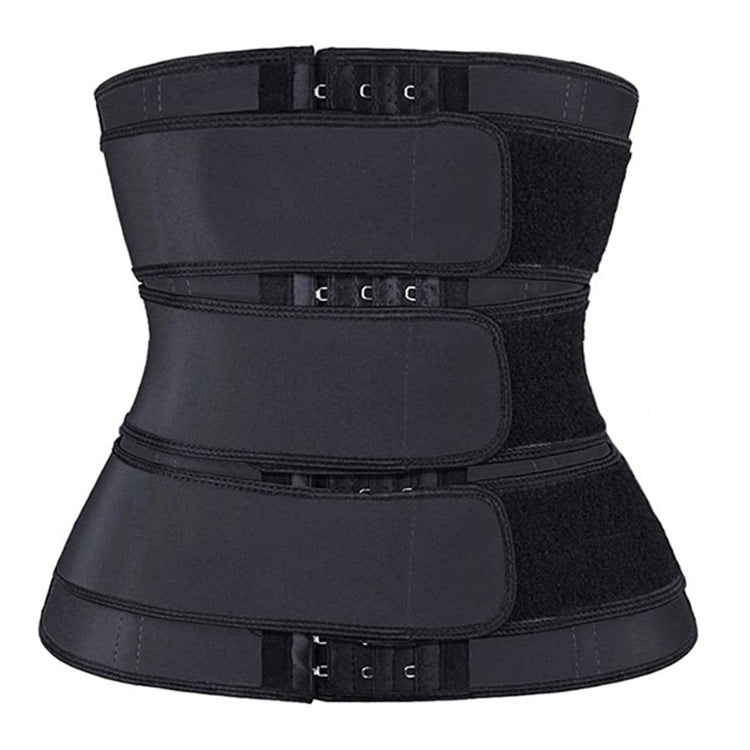 Black triple-strap waist trainer, front view