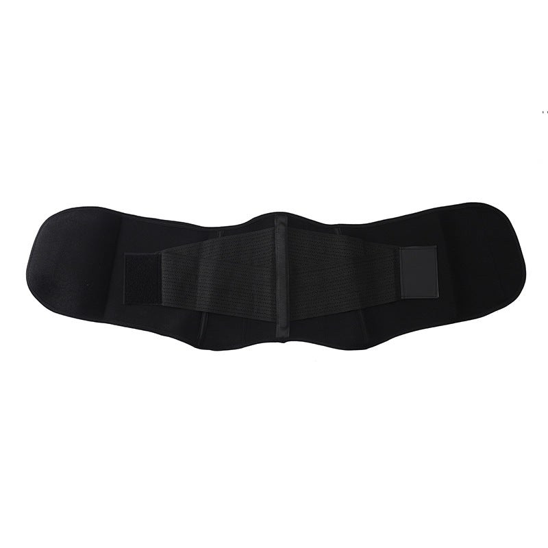 Black adjustable waist trainer belt, flat view