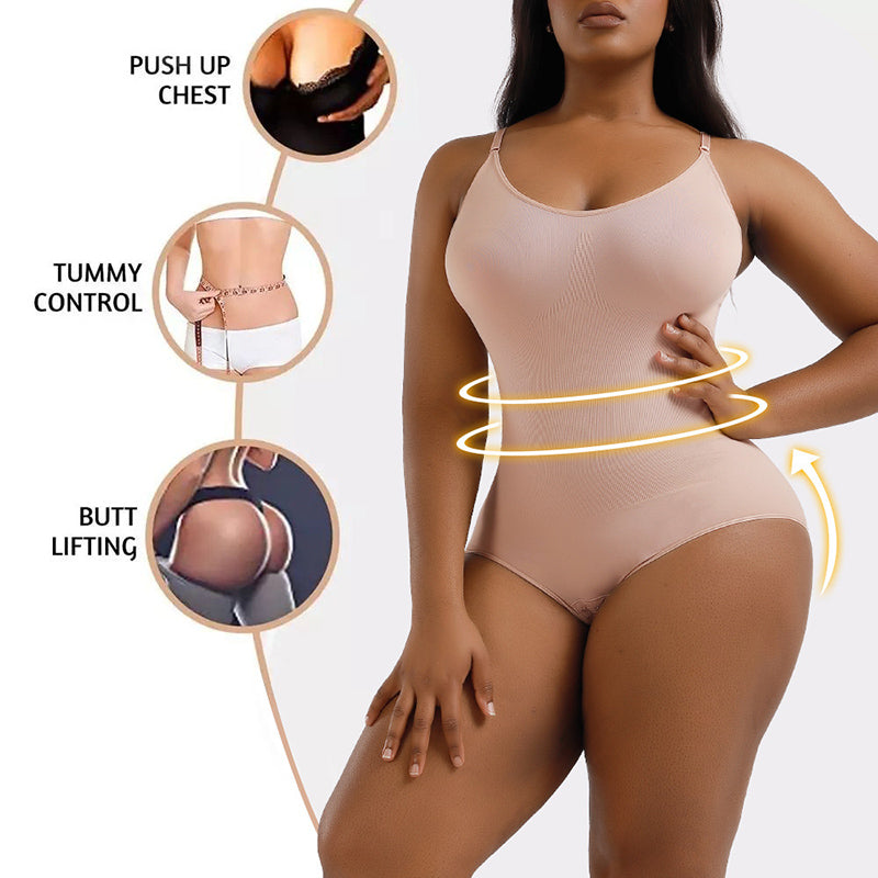 Nude seamless bodysuit with bust, tummy and bum shaping details