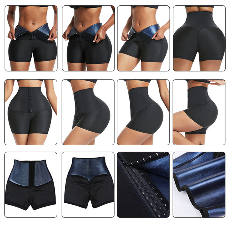 Neoprene workout shorts from different angles