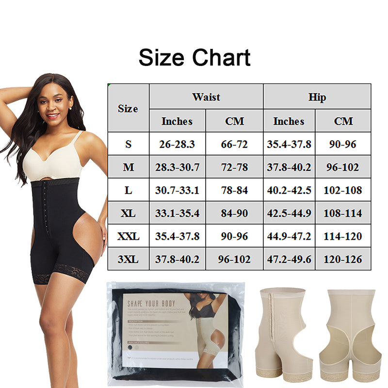 Bum-lift shaping shorts size chart in cm and inches