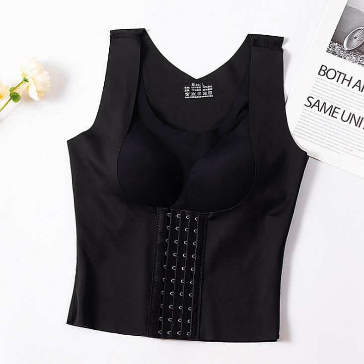 Black Sculpt & Support Shaping Vest, front view with hook-and-eye fastening