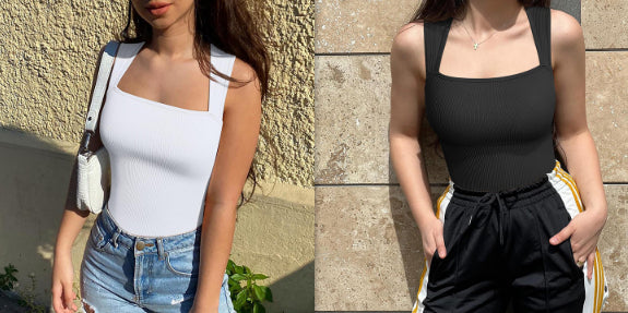 Ribbed square-neck bodysuit
