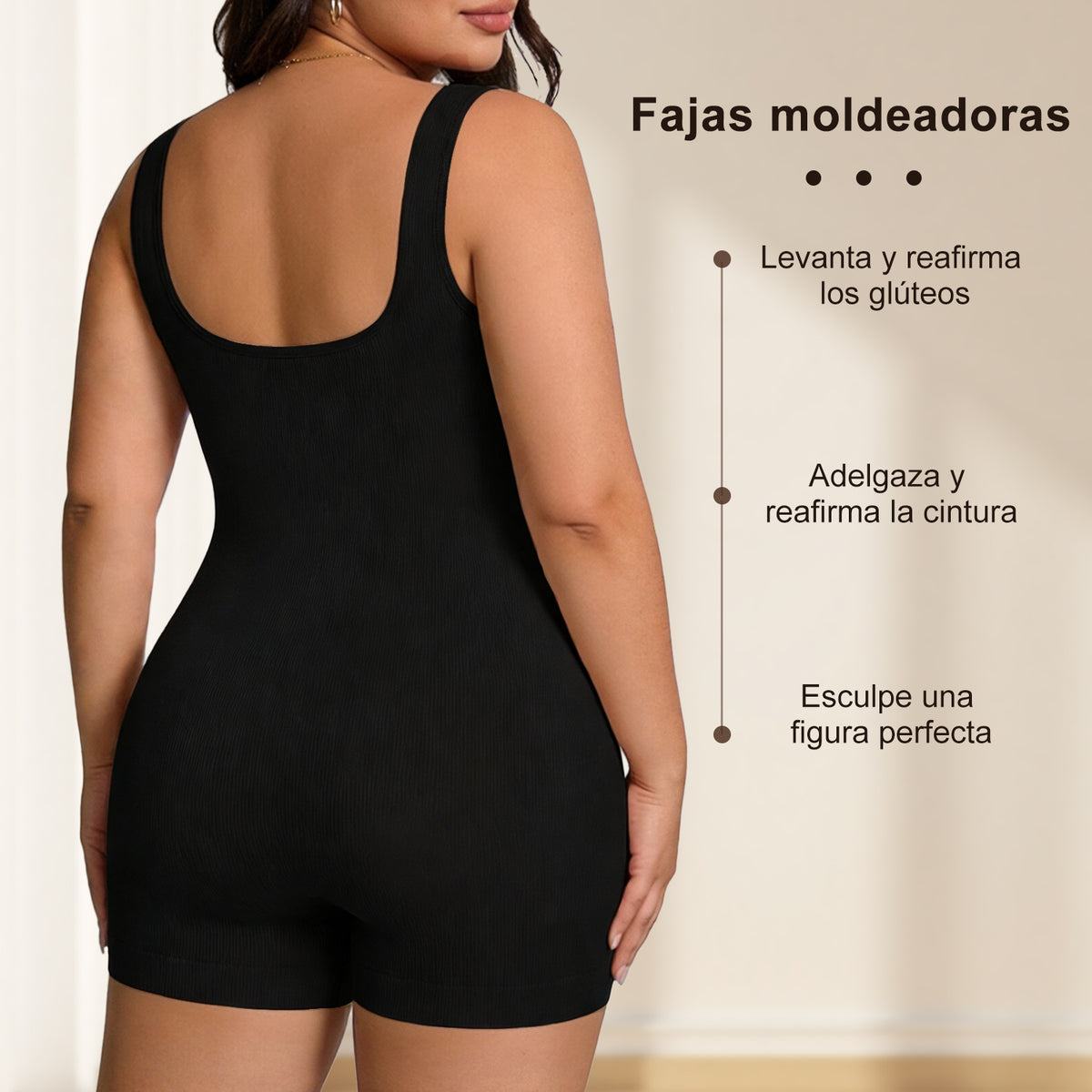 Black seamless bodysuit, back view