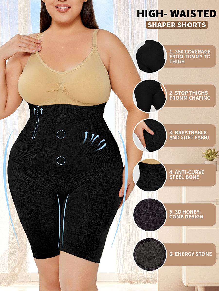 Black high-waist shaping shorts with feature details