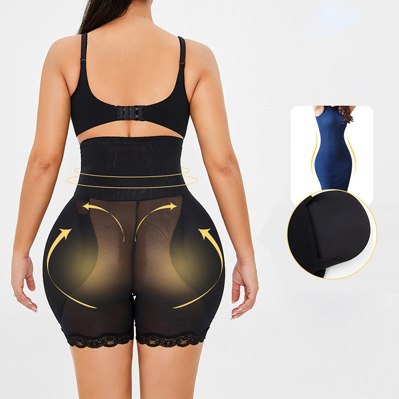 Black padded shaping shorts, back view