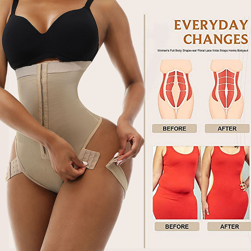 Nude waist cincher briefs with before and after images