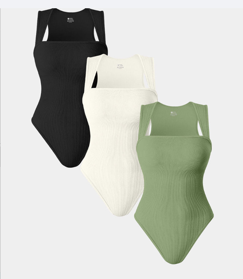 Ribbed square-neck bodysuit