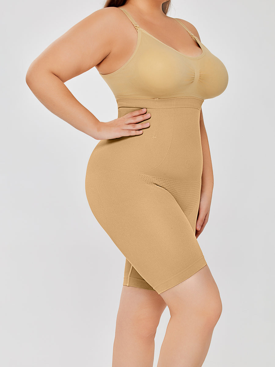 Nude high-waist shaping shorts, side view