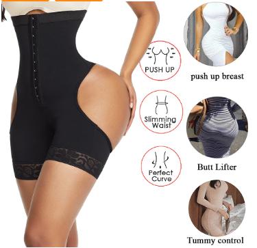 Black bum-lift shaping shorts with feature icons