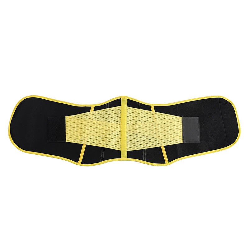 Yellow adjustable waist trainer belt, flat view