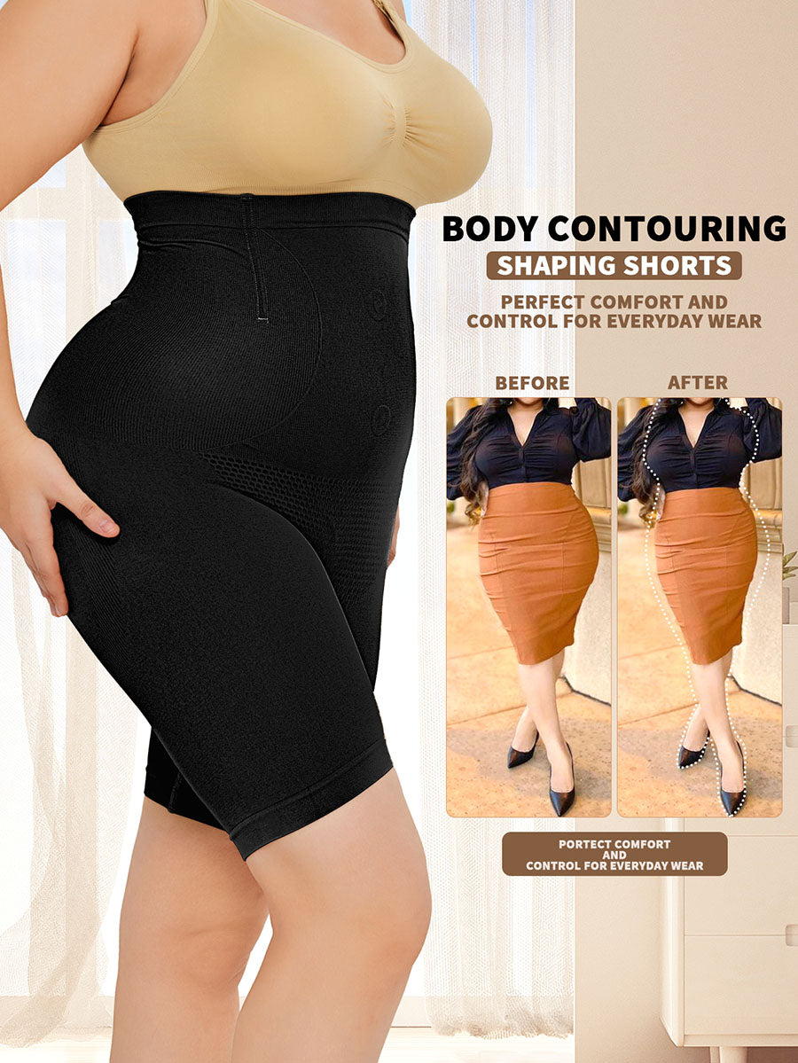 Black shaping shorts under a skirt, before and after