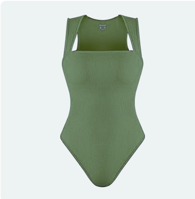 Sage ribbed square-neck bodysuit, flat view