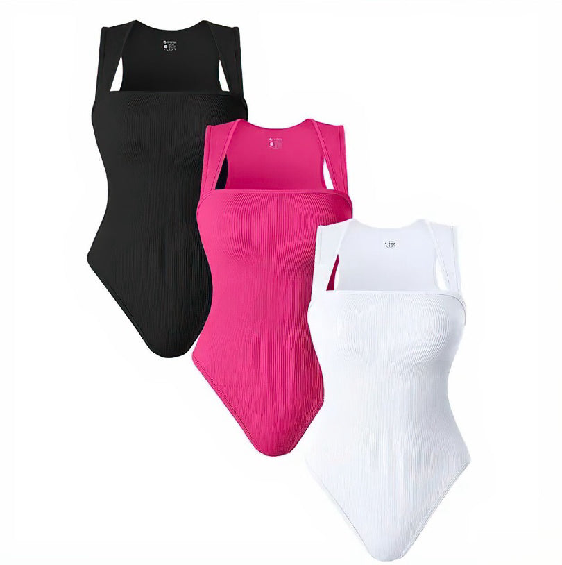 Ribbed square-neck bodysuit