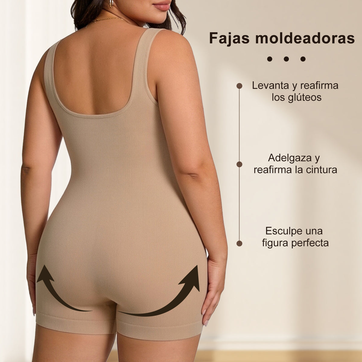 Nude seamless bodysuit, back view
