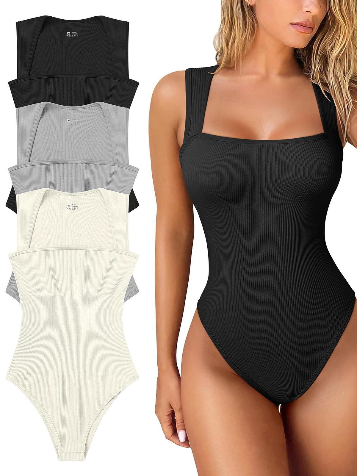 Ribbed square-neck bodysuit