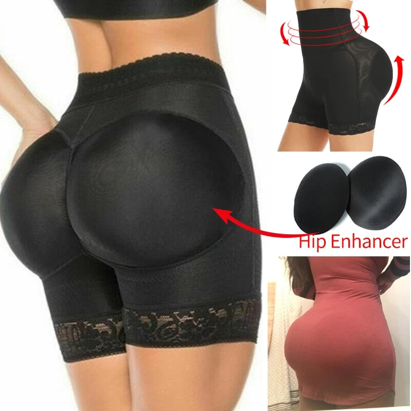 Black padded shaping shorts with the removable hip pads
