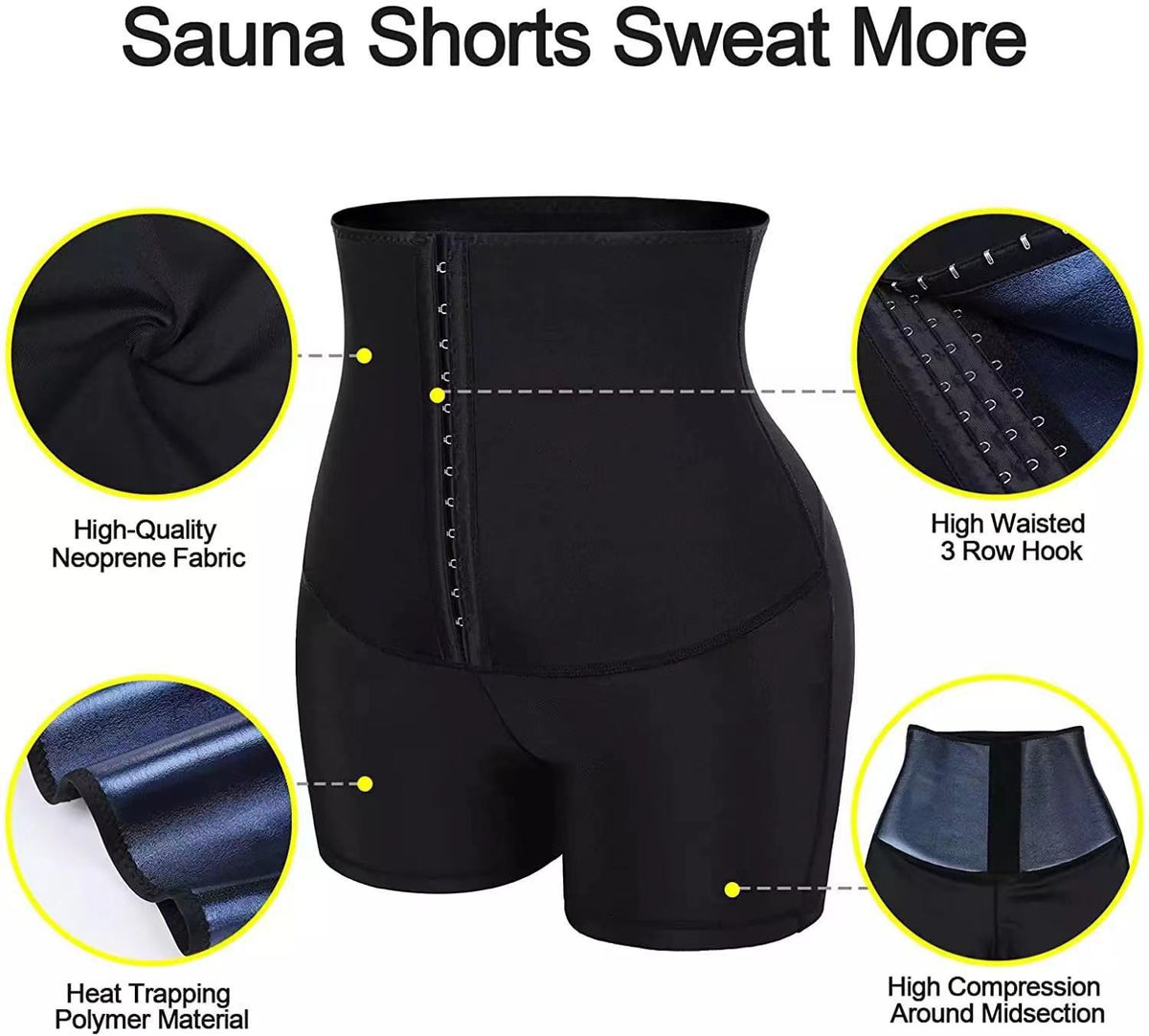 Neoprene workout shorts features: high waist, hooks, lining