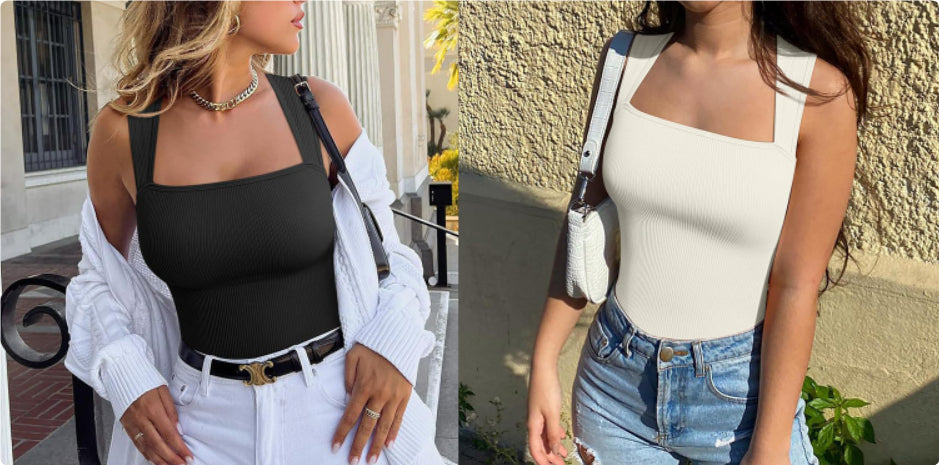 Ribbed square-neck bodysuit