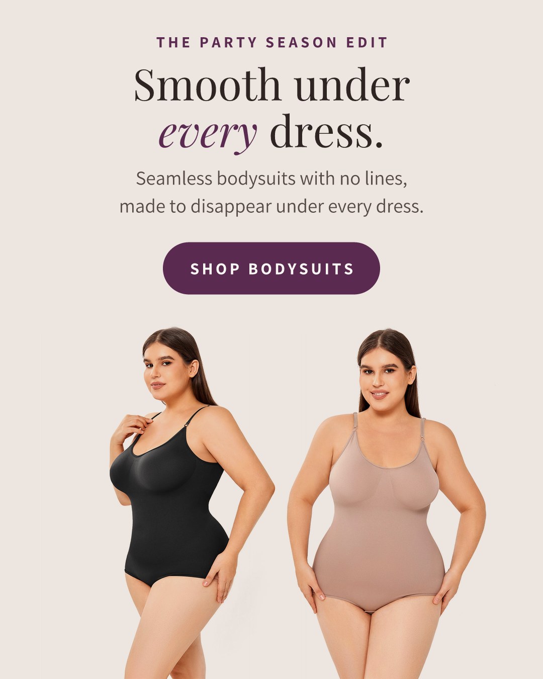 Lotelle seamless scoop-neck bodysuit in black and latte. Smooth under every dress.