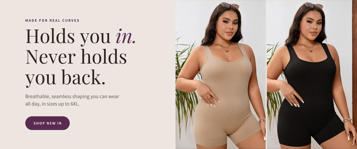 Lotelle seamless tank shaping bodysuit in nude and black. Holds you in. Never holds you back.
